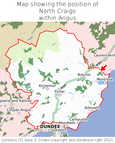 Map showing location of North Craigo within Angus