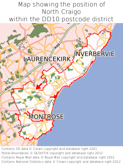 Map showing location of North Craigo within DD10