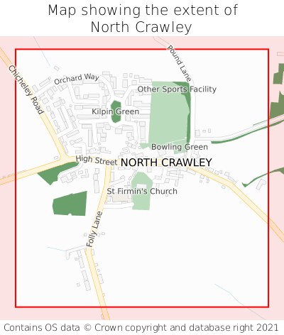 Map showing extent of North Crawley as bounding box