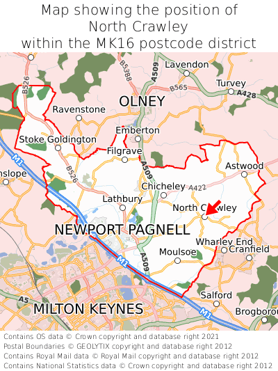Map showing location of North Crawley within MK16