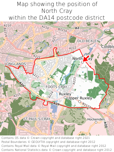 Map showing location of North Cray within DA14