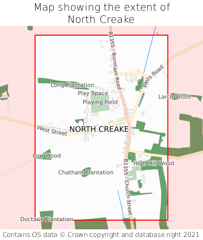 Map showing extent of North Creake as bounding box