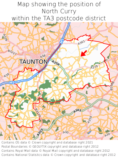 Map showing location of North Curry within TA3