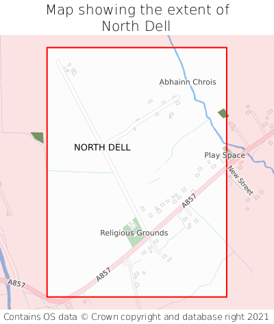 Map showing extent of North Dell as bounding box