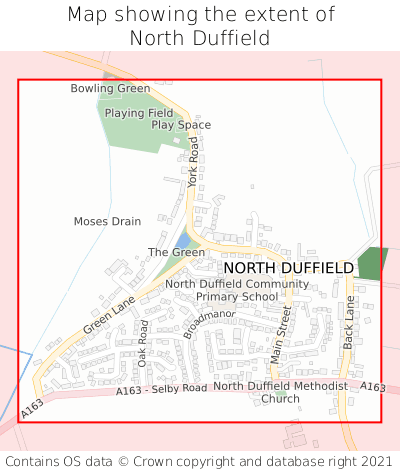 Map showing extent of North Duffield as bounding box