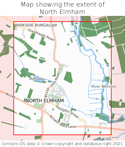 Map showing extent of North Elmham as bounding box