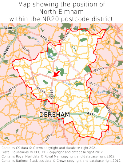Map showing location of North Elmham within NR20