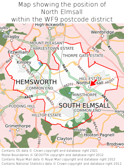 Map showing location of North Elmsall within WF9
