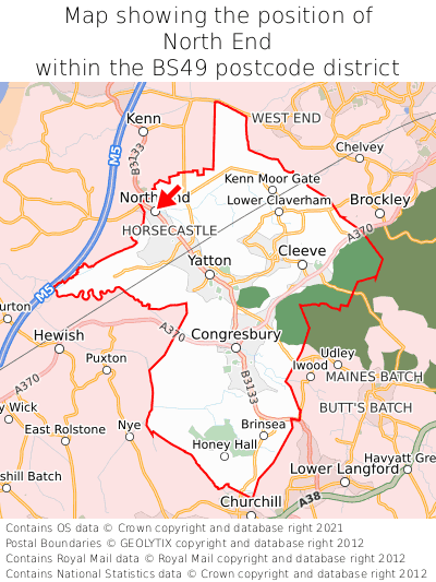 Map showing location of North End within BS49