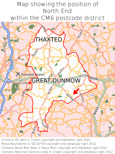 Map showing location of North End within CM6