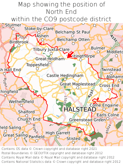 Map showing location of North End within CO9