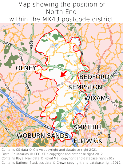 Map showing location of North End within MK43