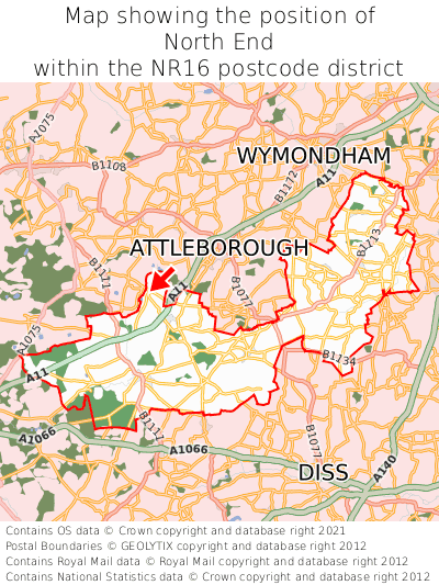 Map showing location of North End within NR16
