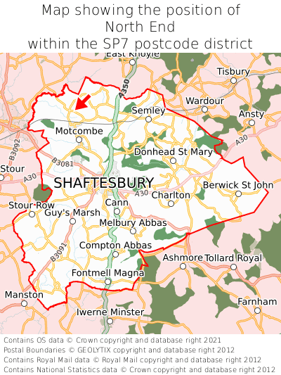 Map showing location of North End within SP7