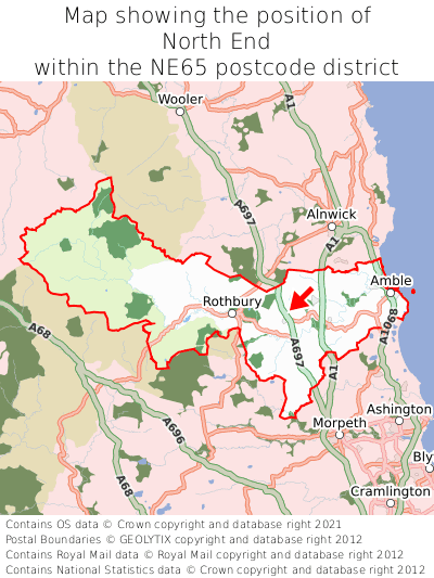 Map showing location of North End within NE65