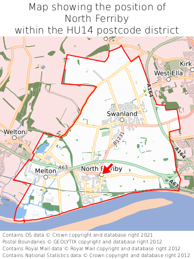 Map showing location of North Ferriby within HU14