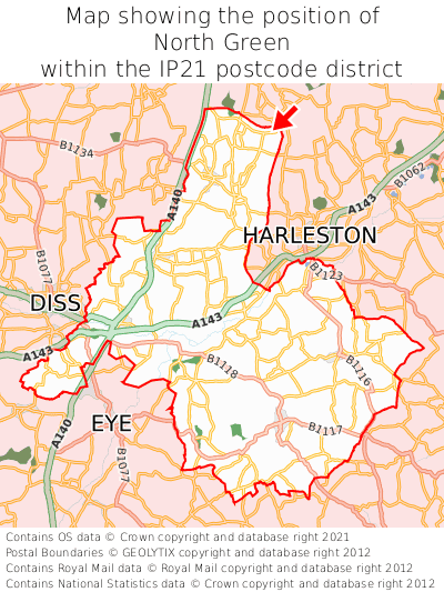 Map showing location of North Green within IP21