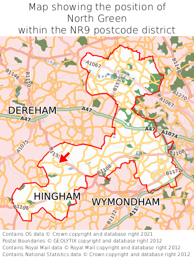 Map showing location of North Green within NR9