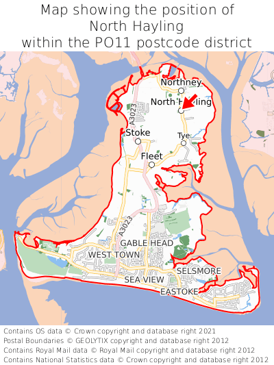 Map showing location of North Hayling within PO11