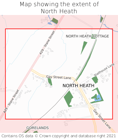 Map showing extent of North Heath as bounding box