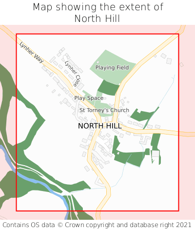 Map showing extent of North Hill as bounding box