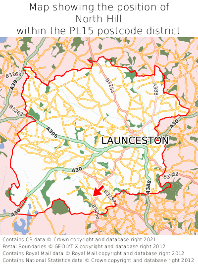 Map showing location of North Hill within PL15