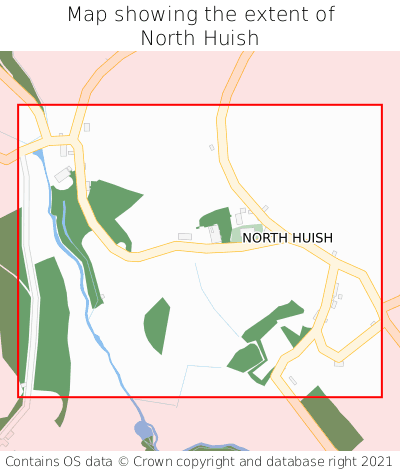 Map showing extent of North Huish as bounding box