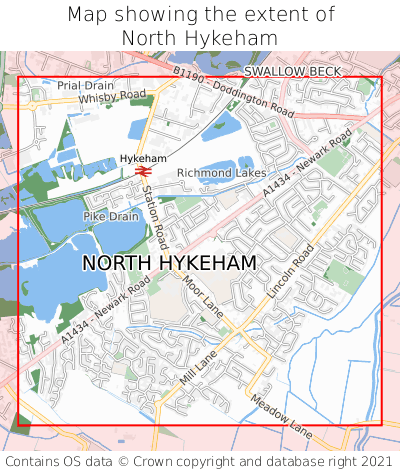 Map showing extent of North Hykeham as bounding box