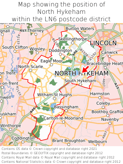 Map showing location of North Hykeham within LN6