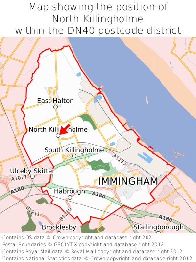 Map showing location of North Killingholme within DN40