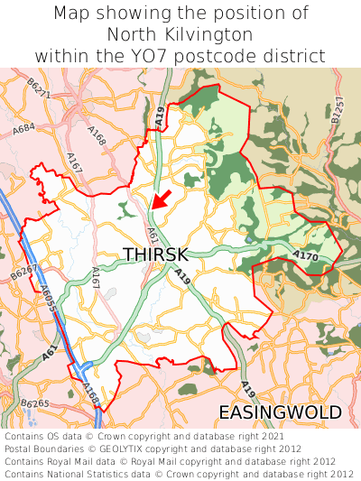 Map showing location of North Kilvington within YO7