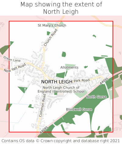 Map showing extent of North Leigh as bounding box