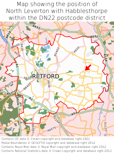 Map showing location of North Leverton with Habblesthorpe within DN22