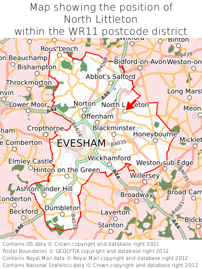 Map showing location of North Littleton within WR11