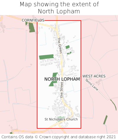 Map showing extent of North Lopham as bounding box