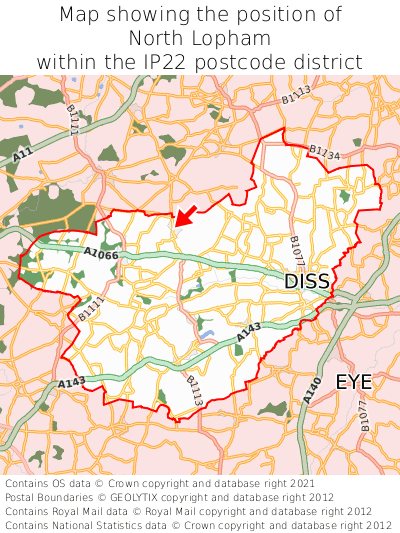 Map showing location of North Lopham within IP22