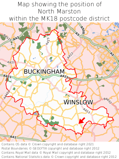 Map showing location of North Marston within MK18