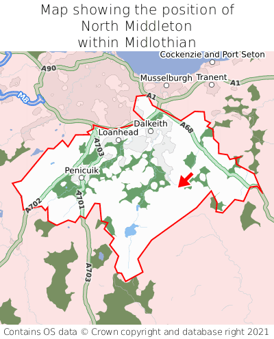 Map showing location of North Middleton within Midlothian