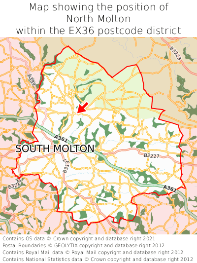 Map showing location of North Molton within EX36