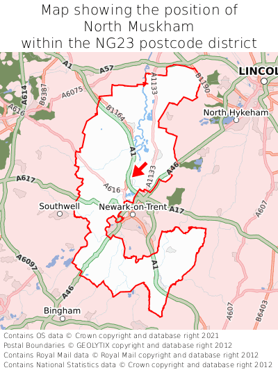 Map showing location of North Muskham within NG23