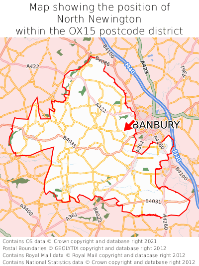 Map showing location of North Newington within OX15