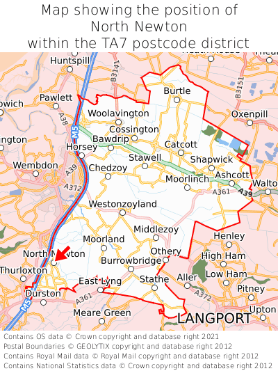 Map showing location of North Newton within TA7