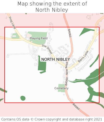 Map showing extent of North Nibley as bounding box