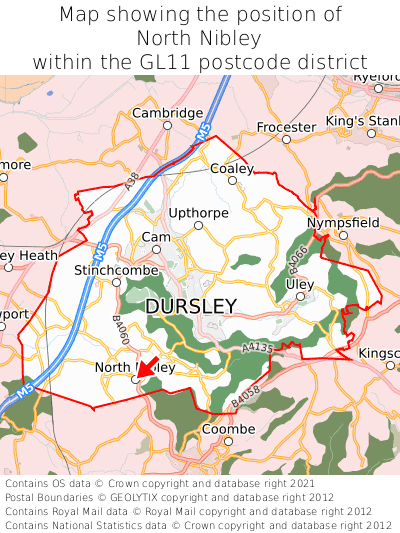Map showing location of North Nibley within GL11