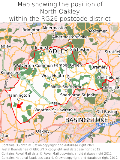 Map showing location of North Oakley within RG26