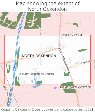 Map showing extent of North Ockendon as bounding box