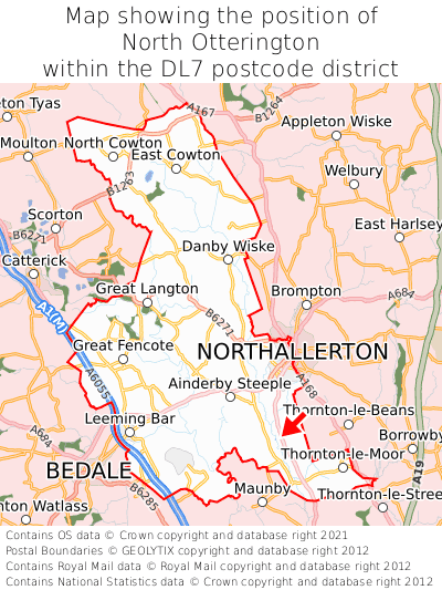 Map showing location of North Otterington within DL7