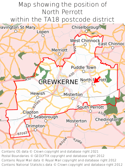 Map showing location of North Perrott within TA18