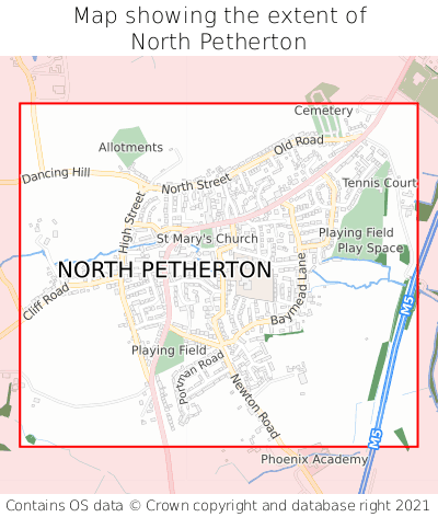 Map showing extent of North Petherton as bounding box