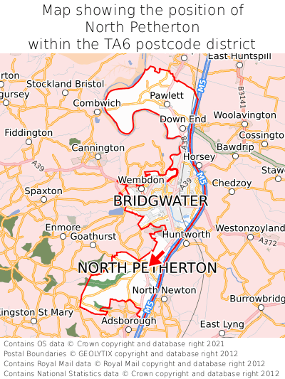 Map showing location of North Petherton within TA6